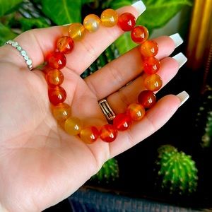 Genuine Carnelian agate banded stretch bracelet 10mm 8 inch crystal healing